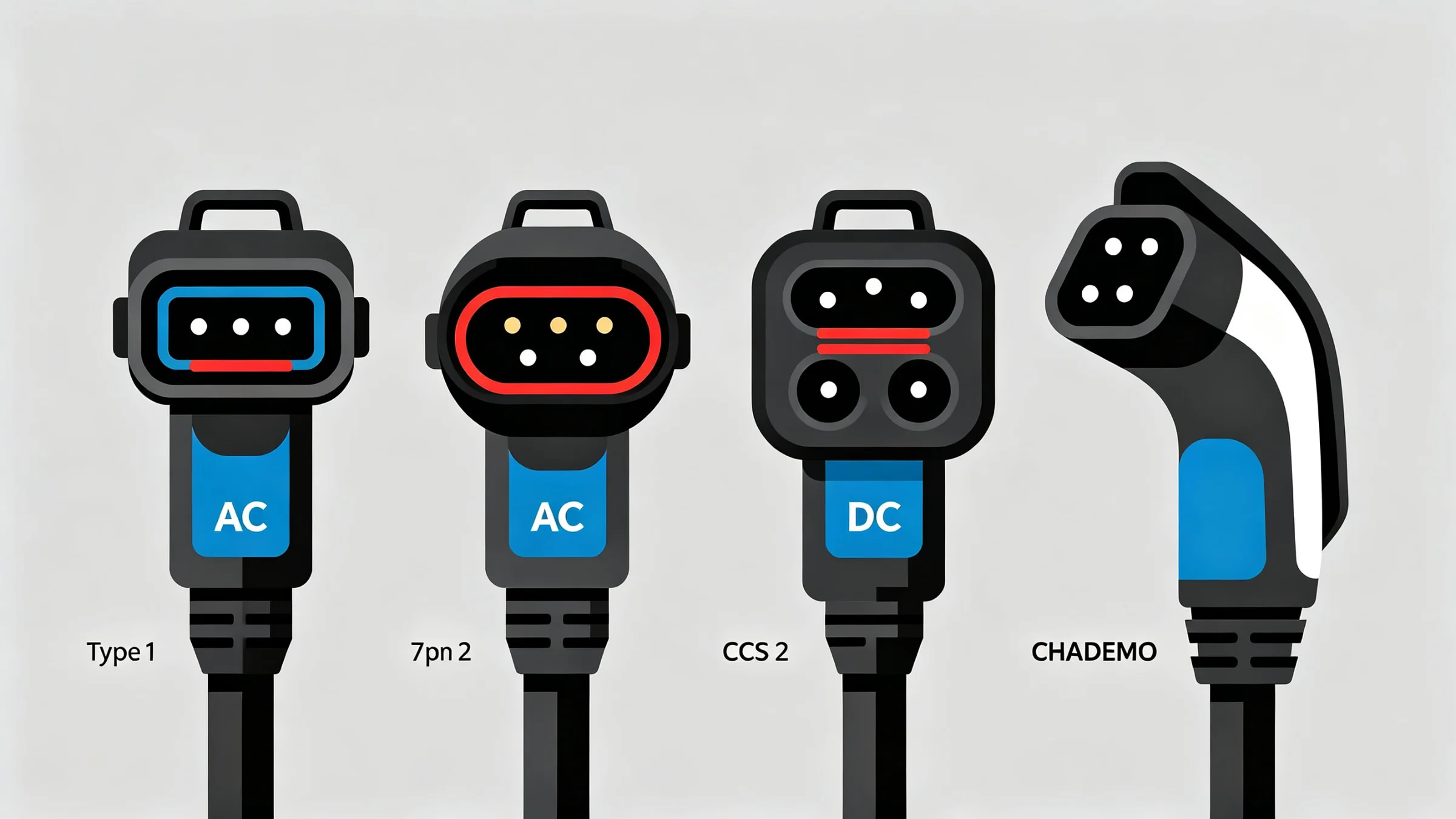 Conectores de carga para vehículos eléctricos explicados: Tipo 1, Tipo 2, CCS y CHAdeMO
